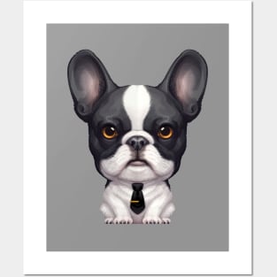 Brindle Pied French Bulldog Wearing a Tie Posters and Art